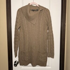 Jeanne Pierre Brown Argyle Cowl Neck Long Sleeve Pullover Sweater Womens Size M